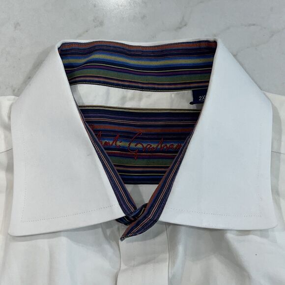 Robert Graham XXL White LS Casual Button Up Shirt Striped Flip Cuff Embroidered - Picture 4 of 12